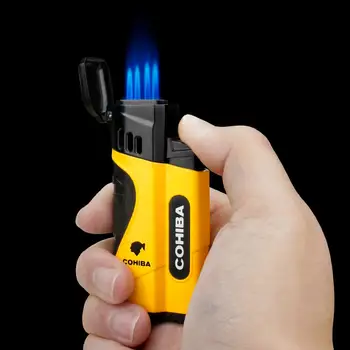 

COHIBA Windproof Cigar Lighters Cigar Torch Jet 4 Flame Refillable Inflatable Butane Gas Lighter