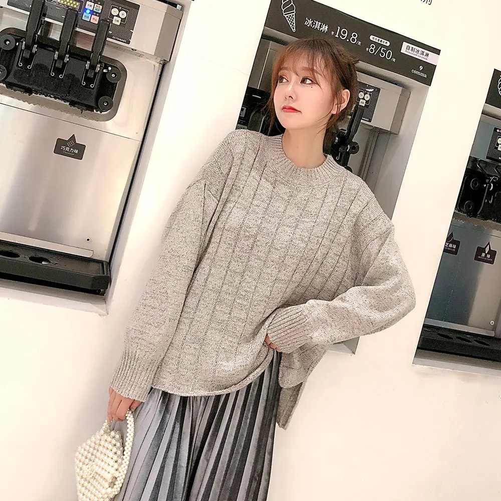 Модные женские свободные корейский стиль милый свитер с длинными рукавами вязаные Джемперы осень зима пуловер высокого качества вязаный свитер
