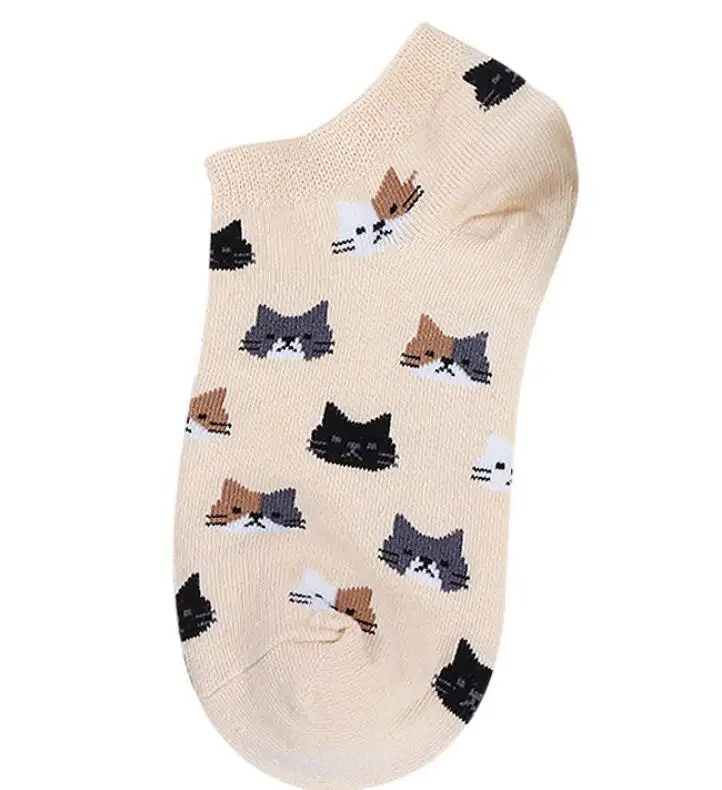 Милые хлопковые женские носки-тапочки с котом; Веселые носки; сезон весна-осень; носки-башмачки с закрытым носком - Цвет: 000007-1