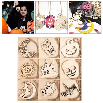 

27pcs Delicate Decorative Wooden Tag Wood Cutout for Halloween Decoration DIY Craft