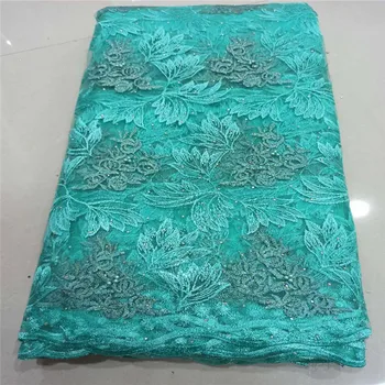 

2020 high quality French Nigerian sequins net lace, African tulle mesh sequence lace fabric for party dress 5yards / lot green