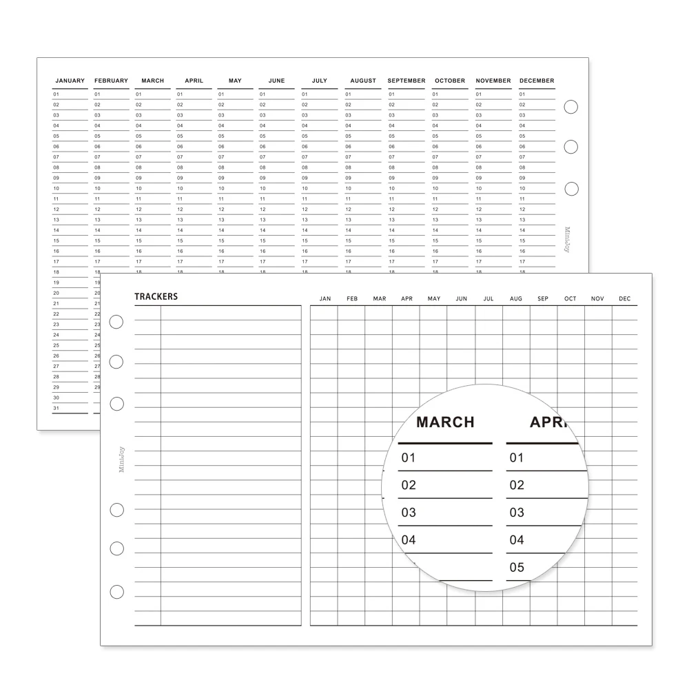 MyPretties Basic Goals Budget Tracker Planner Yearly Refills A6 A7 Three Fold Filler Papers for 6 Hole Binder Organizer N.1306