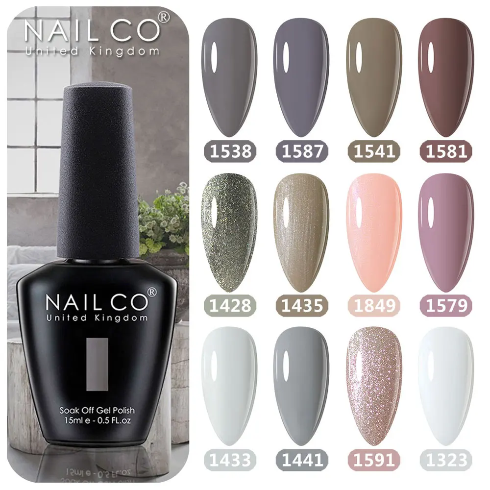 NAILCO 15ml Grey Colors Gel Nail Polish Semi Permanent Varnish Hybrid Manicure UV Primer Top Coat Art | Красота и здоровье