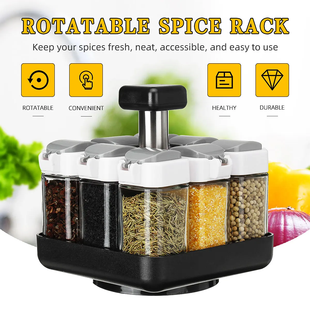 

8 Bottles Rotating Spice Storage Rack Stand Holder Kitchen Seasoning Organizer Shelf Condiment Spice Jars Set Kitchen Tools