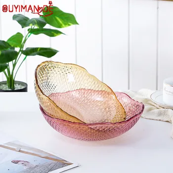 

New Crystal Transparent Creative Fruit Plate Round Plate Multi-color European Style PS Material Household Fruit Snack Plate