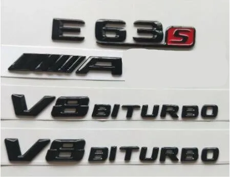 Блестящие черные 3D буквы E63s AMG V8 BITURBO эмблемы для Mercedes W212 W213 - Цвет: Gloss Black
