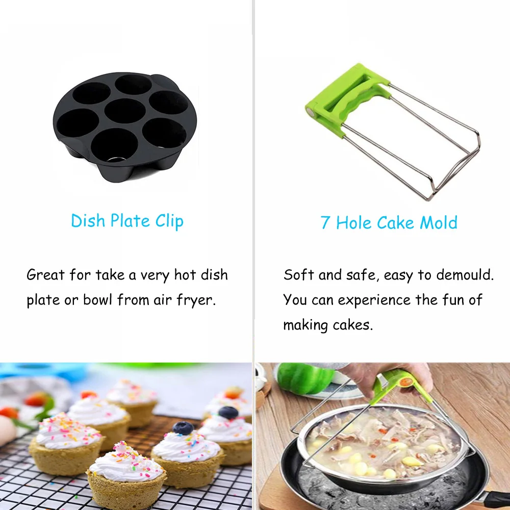 9 Inch Air Fryer Accessories XL 7 PCS with Cupcake Pan, Pizza Pan, Silicone  Baking Cup, Recipe Cookbook for 9 Inch 5.3Qt - 6.8Qt and Larger Size