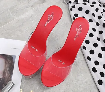 

Women Super High heels 17cm Wedding Platform Heel Sunflower Sandals Transparent Crystal Shoe Yellow Pink White Red Green Purple