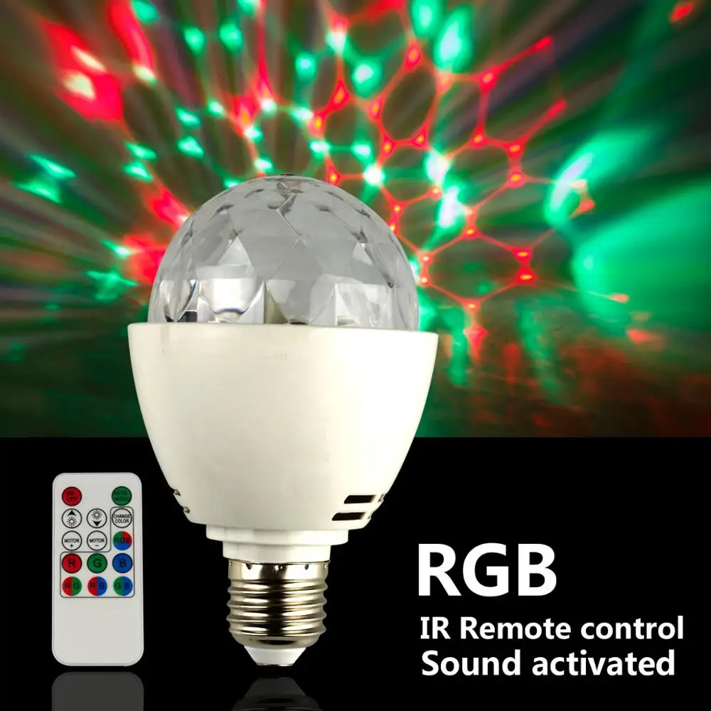E27 светодиодный диско шар вращающийся красочный светильник RGB лампы сценические