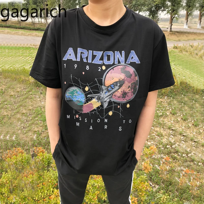 Gagarich черная футболка женская одежда миссия на Марс космический корабль Аризона принт Женская хлопчатобумажная рубашка футболка летний топ