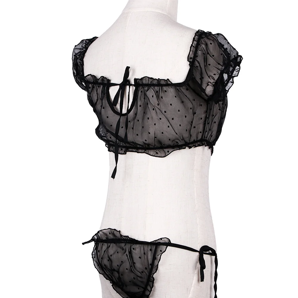 Transparent Lace Bra G-string Suits Strapless Shoulder Tube Top Pajamas Sexy Women Plunge Underwear Set Bra& Brief Sets