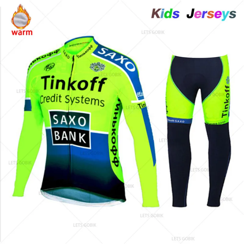 Kids Winter Thermal Fleece Set Cycling Clothes Boys Jersey Suit Sport Riding Bike MTB Children Clothing Long Pants Warm Set