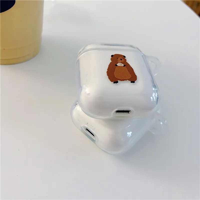 Милые Мультяшные bluetooth-наушники для apple airpods, чехол, беспроводные наушники, медведь, кролик, Мягкие силиконовые наушники, зарядная коробка