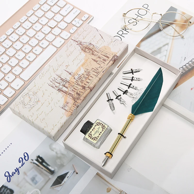 Английская каллиграфия перо Dip Pen 6 наконечник для письма из нержавеющей стали Канцелярский набор Подарочная коробка студенческие канцелярские принадлежности