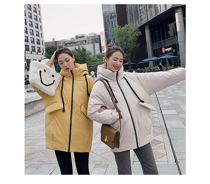 Gentillove Fashion Leisure Style Parka Winter Korean Harajuku Jackets Casual Pocket Hooded Warm Coat Warm Padded Jacket
