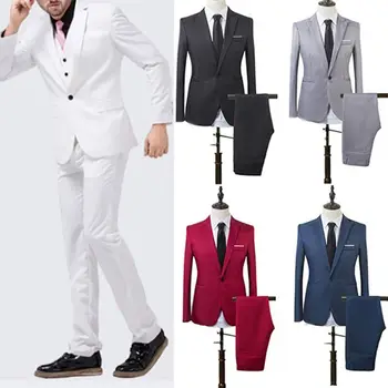 

Hot Two-Piece Men Slim Fit Business Leisure Formal Suit for Groom Wedding Super