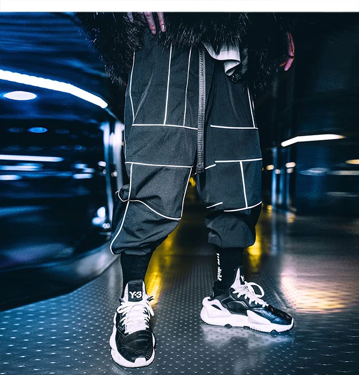 AELFRIC хип-хоп Светоотражающие Брюки карго мужские Харадзюку повседневные уличные спортивные брюки Джоггеры мужские спортивные штаны с эластичной талией