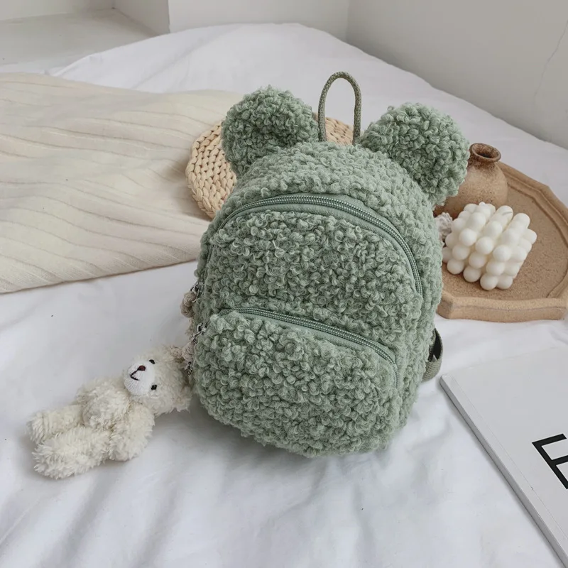 Bear ear-green Корейская Детская сумка г. Осень-зима, новая сумка через плечо, простая плюшевая сумка через плечо с кроликом, Студенческая сумка для мальчиков и девочек - Цвет: Bear ear-green