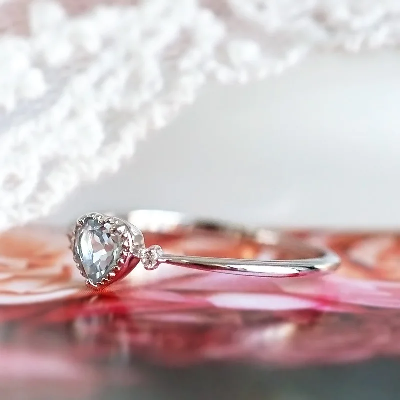 Милое романтичное женское изысканное голубое кольцо в форме сердца австрийские стразы и кристаллы Роскошные брендовые кольца на День святого Валентина