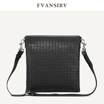 

100% Leather Shoulder Bag Men's Classic Crossbody bag Sheepskin Woven Soft Casual Business Bag Fashion Luxury Brand Bag New Spot