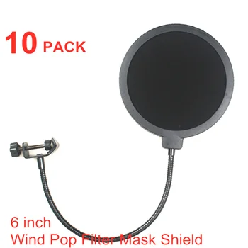 

10 PACK 6 inch Studio Microphone Mic Round Shape Wind Pop Filter Mask Shield with Stand Clip (Black Filter)