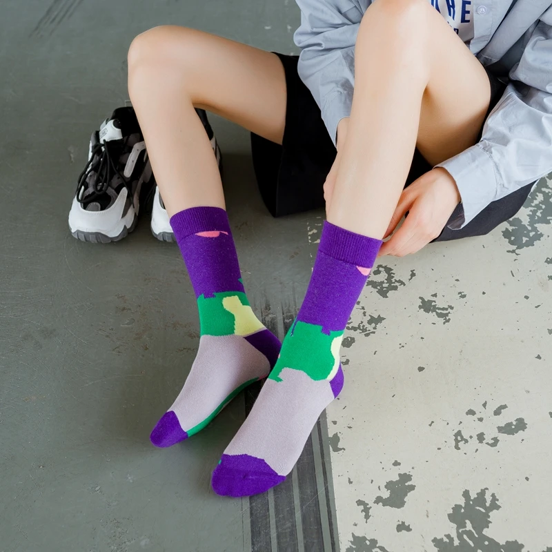 

New Geometric abstract socks women Multicolor Harajuku Crew street Funny happy socks Combed Cotton Skateboard socks Size 36-42