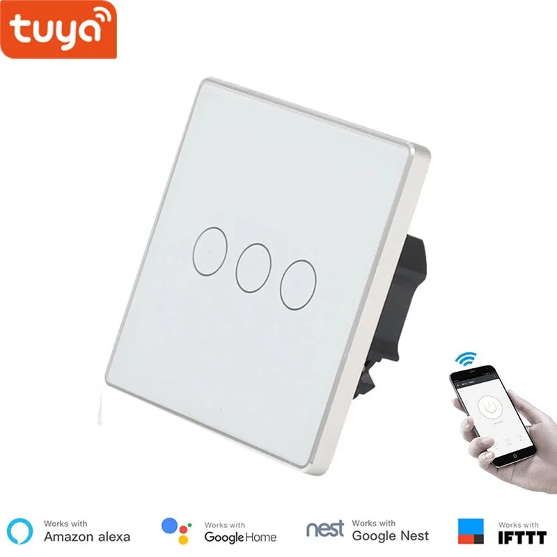 Tuya Smart Zigbee UK сенсорный настенный выключатель, 1/2/3-Gang светильник переключатель, голос Управление переключатель работы с Alexa Echo Google Home - Комплект: wsmzUK3gang