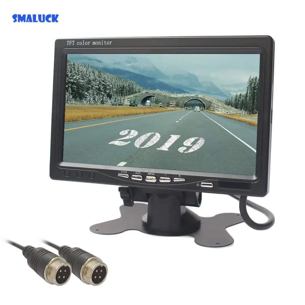 

SMALUCK 7inch TFT LCD Color Monitor Rear View Monitor Car Monitor with 2 x 4PIN Video Input DC12V-24V