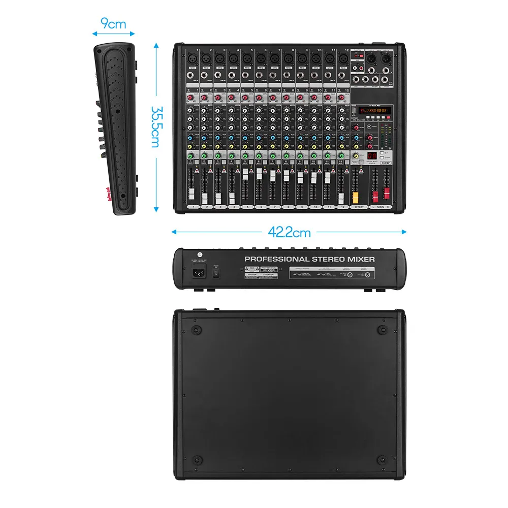 12-канальный микшер встроенный 48V Phantom Питание 16 DSP эффекты с XLR интерфейс микрофона 6,35 мм линия Интерфейс