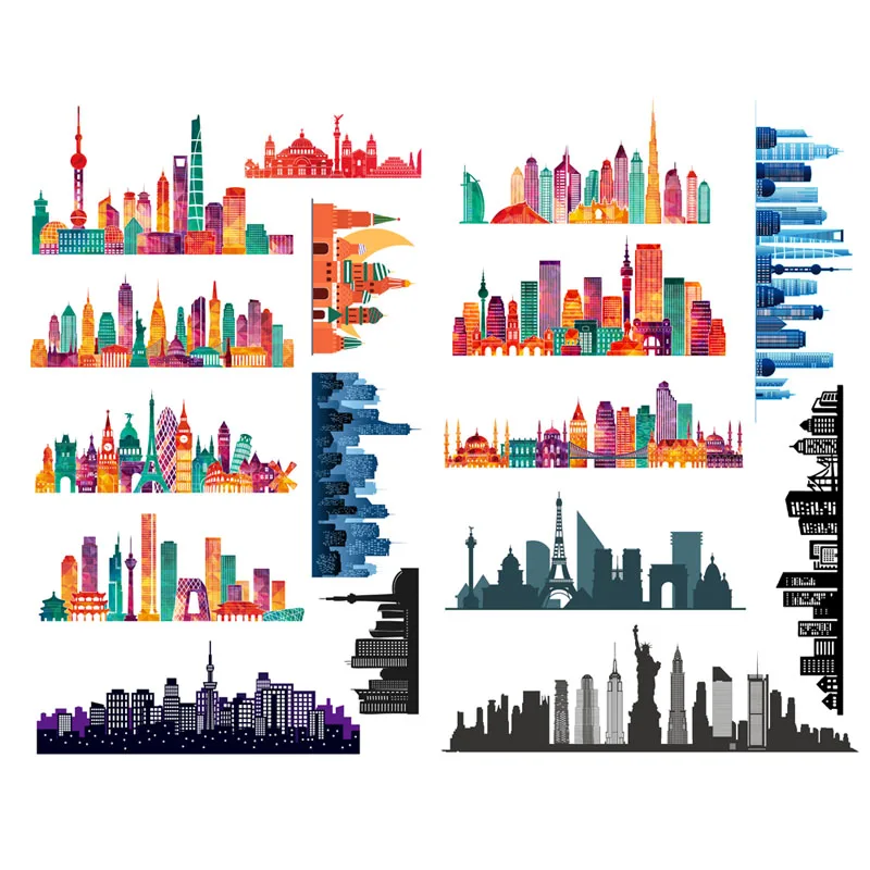 1 PCS 유명한 도시 스케치 DIY Precut Scrapbooking Kawaii 미적 플래너 스티커 귀여운 여행 도서 저널 학교 용품