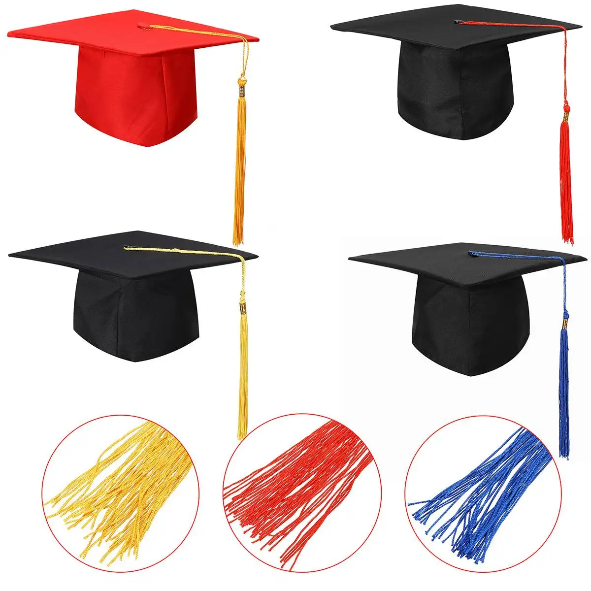 Hat College Bachelor Doctor Chancellor Graduation Board Cap Tassel Costume Party