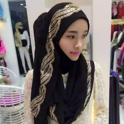 12 цветов шифоновый мусульманский шарф шали для леди блестки головной платок исламские женские шарфы высокое качество - Цвет: 10