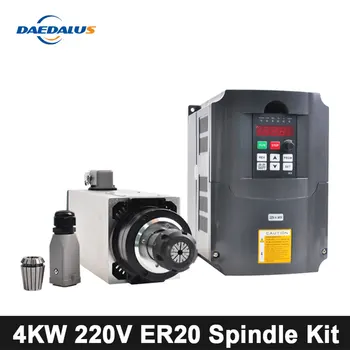 

4KW CNC Spindle Motor 220V Air Cooled Spindle Motor ER20 Collet Chuck + 4KW 220V VFD Inverte For Engraver Milling Machine Tools