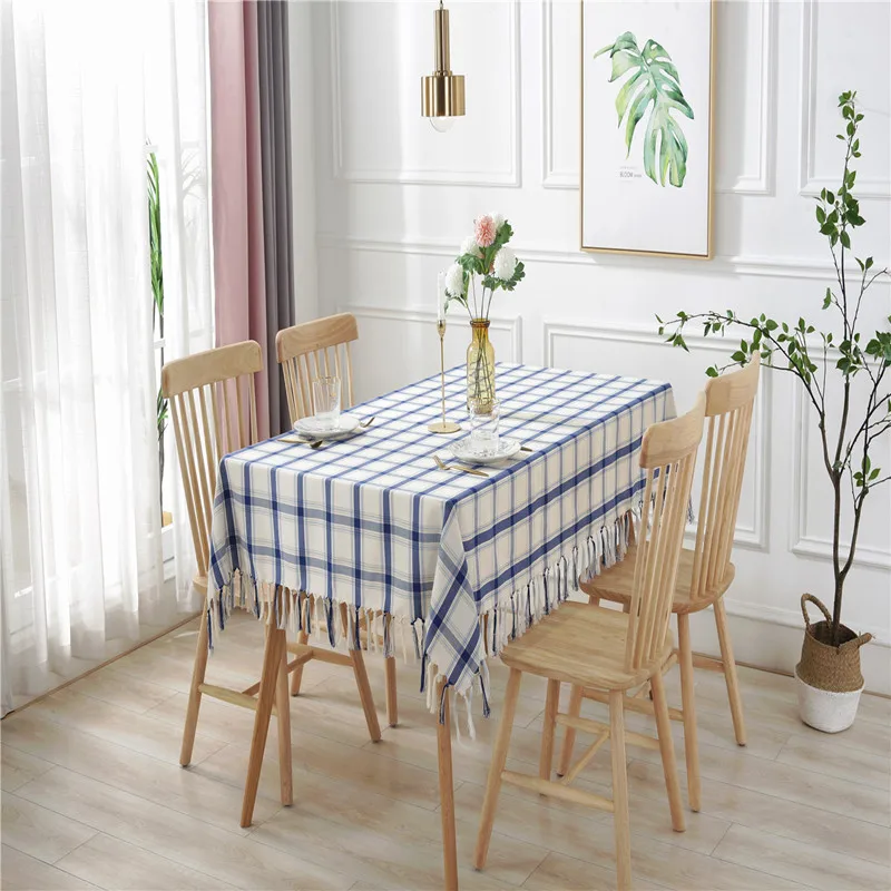 4-color striped plaid cotton linen art table cloth home tablecloth hand-woven tassan rectangular tea table cloth