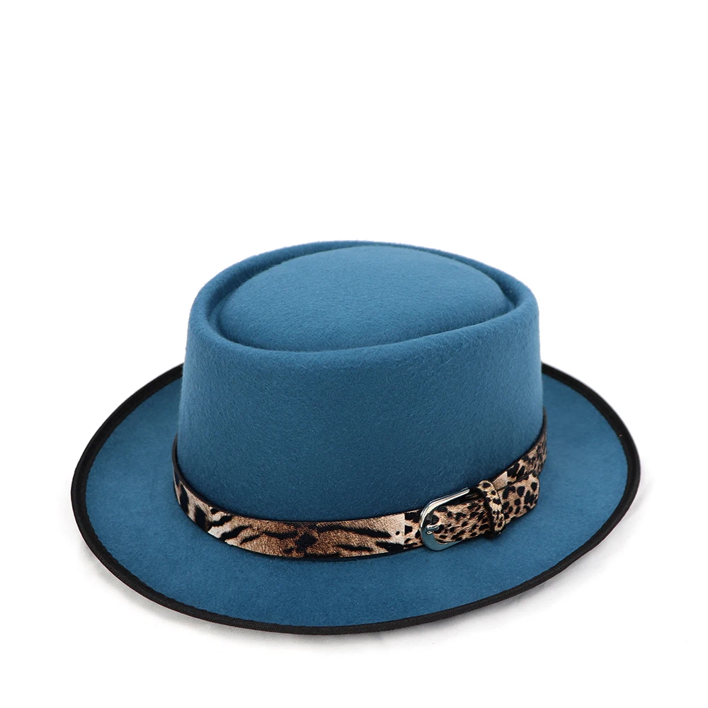peacock blue Женские и мужские шерстяные винтажные Гангстерские котелки шляпы «Fedora» шляпа с широкими полями с леопардовым принтом в полоску женские зимние осенние джазовые кепки - Цвет: peacock blue