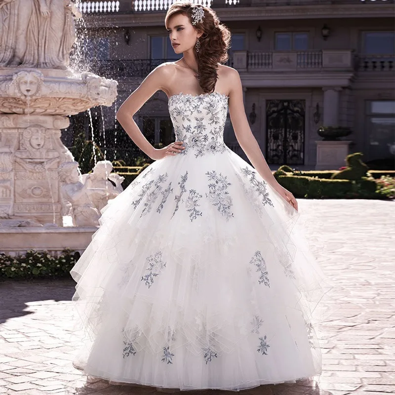 Custom Made Court Train Lace Appliques Tulle Bridal Ball Gown Luxury Princess Strapless Robe De Mariée Backless Wedding Dress