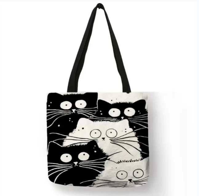 41 Styles Customize Oil Painting Cat Womens Designer Shoulder Bag Linen Reusable Shopping Bags For Women Casual Tote Bags Ladies