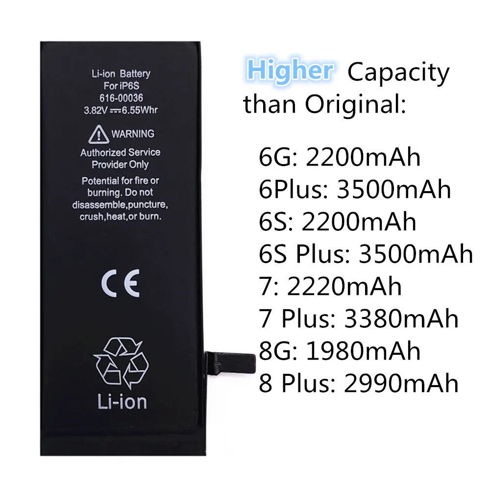 AYJ 1980 до 3500 мАч емкость Новая батарея для iPhone 6 6S 7 8 Plus литиевая сменная батарея свежая 0 цикл инструменты чехол подарок