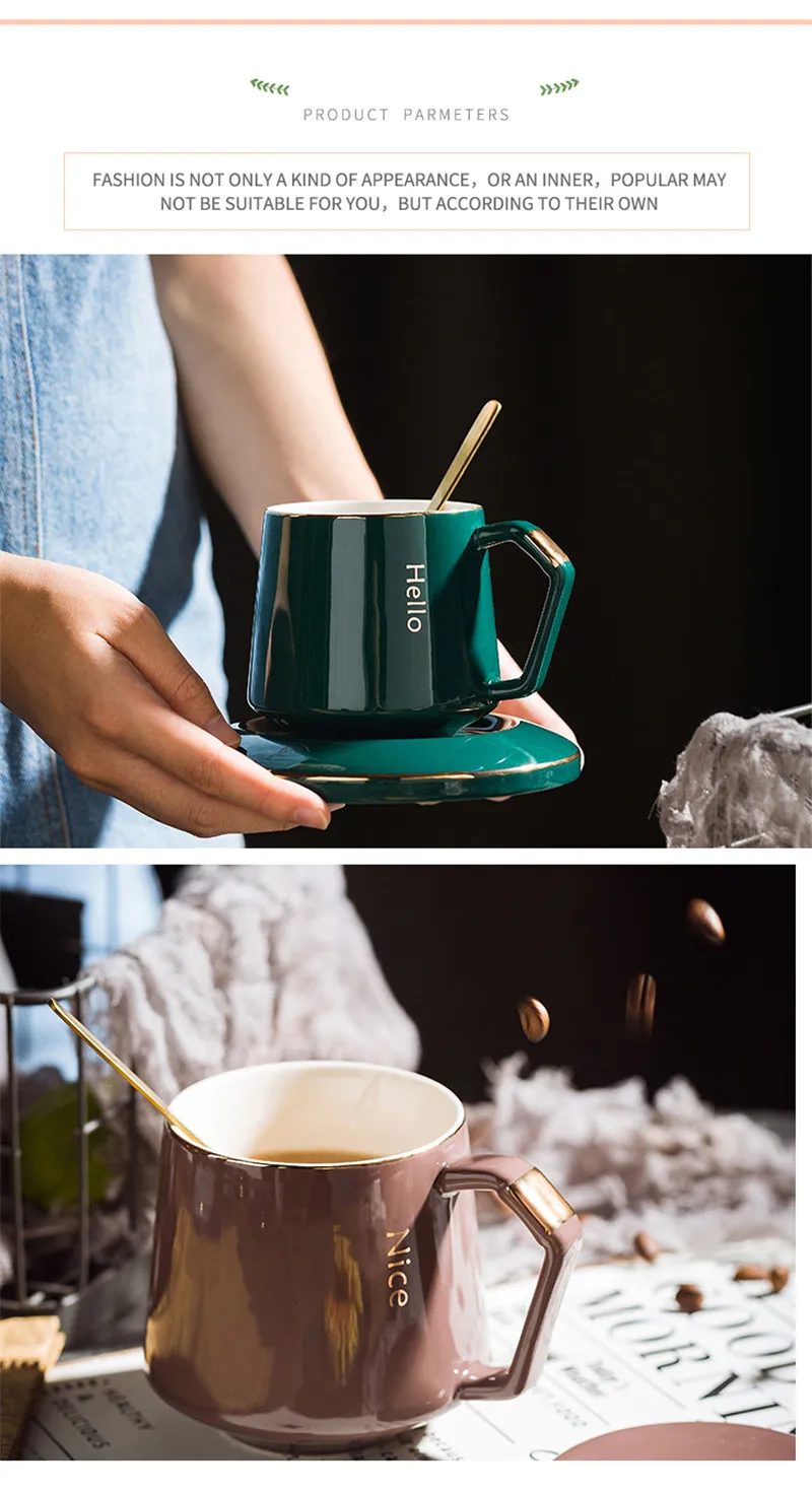 Luxury Creative Coffee Cup Saucer European Household Water Cup Exquisite Office Latte Cup Milk Mug with Lid Spoon Mixing Cup Set