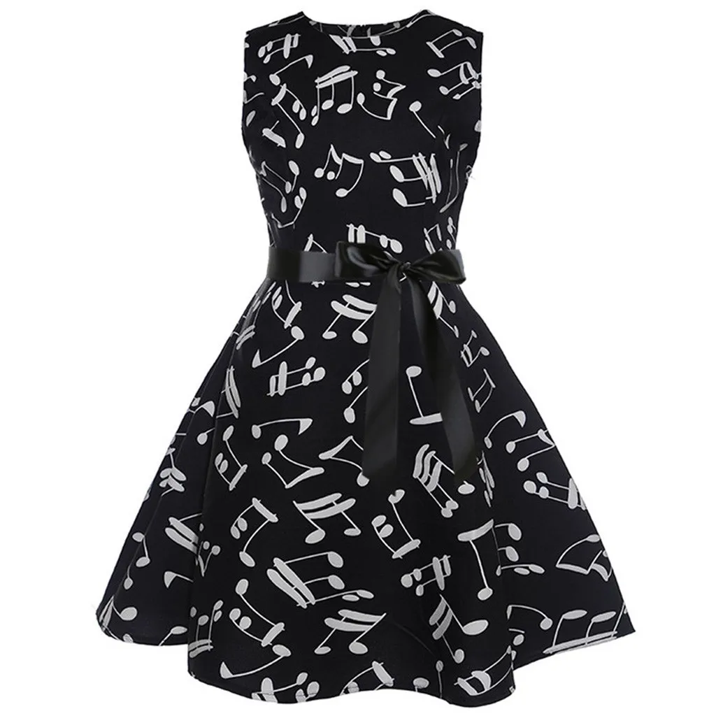 Girls Sleeveless Vintage Note Printed Princess Gown Prom Swing Dress Kids Dresses For Clothing | Детская одежда и обувь