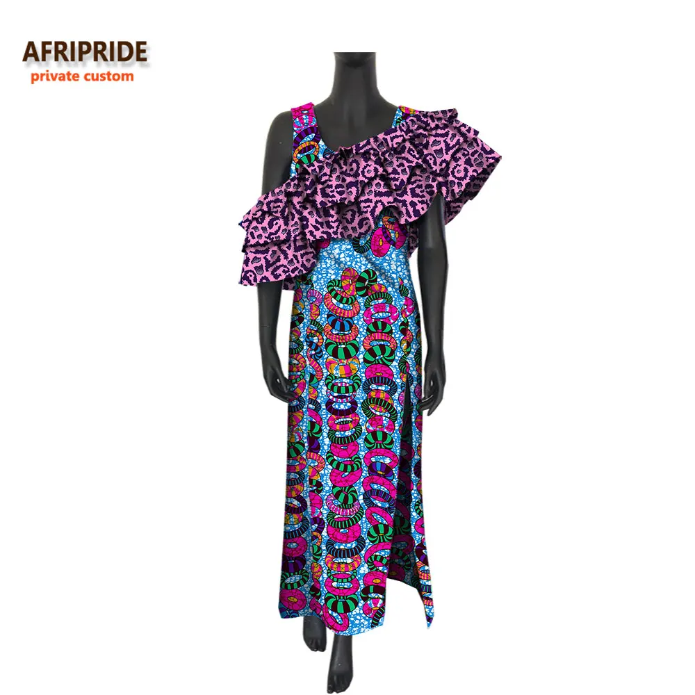AFRIPRIDE, Африканское весеннее платье для женщин, без рукавов, до щиколотки, платье+ съемное, Каскадное, с рюшами, украшение, платье A7225139 - Цвет: 575J-312X