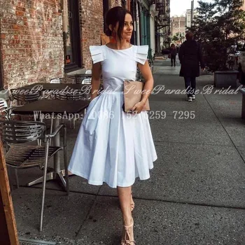 GRAN OFERTA ❤️ Vestido De novia hasta el té De Bohemia, con mangas De turba, satén blanco, línea A, Formal, 2020 - discount item 22% OFF Bodas y eventos