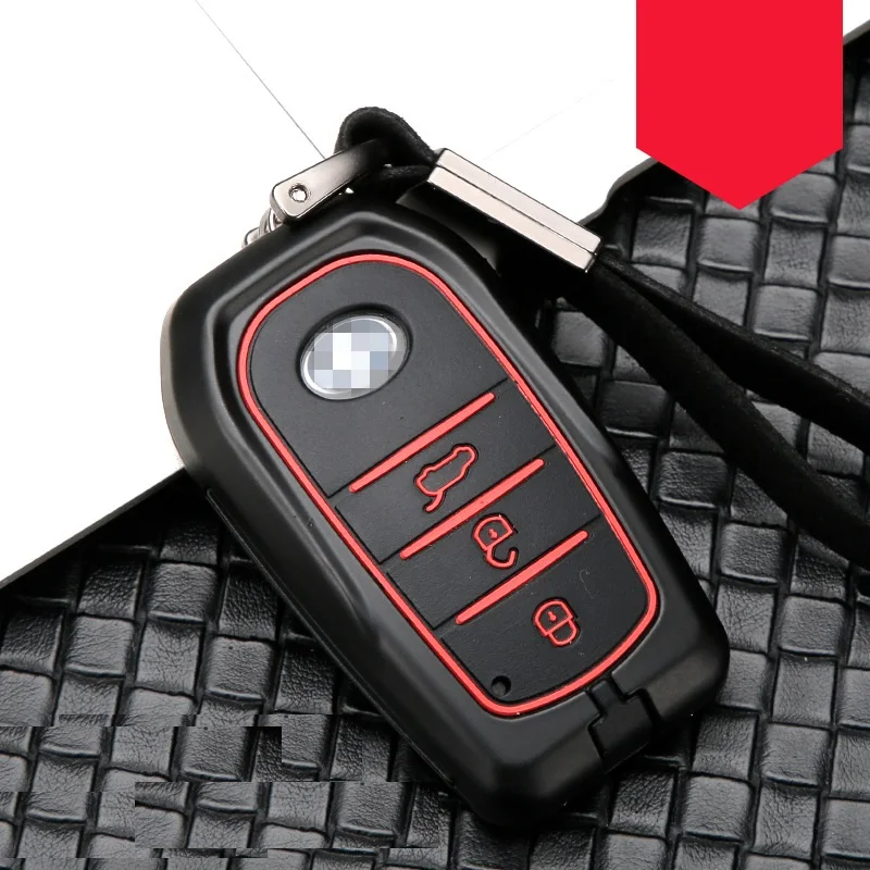 3button blackred Углеродное волокно сплав+ силиконовый автомобильный корпус умного ключа Крышка для Toyota Camry Highlander Prado Crown Land Cruiser Prius Vitz Reiz Prius - Название цвета: 3button blackred