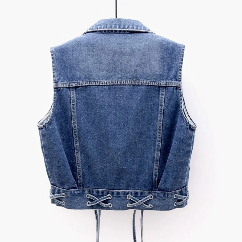 2020 Spring Autumn Denim Vest Women Casual Women's Sleeveless  Jeans Jacket  Pockets Sleeveless Jeans Jacket Casual Outwear