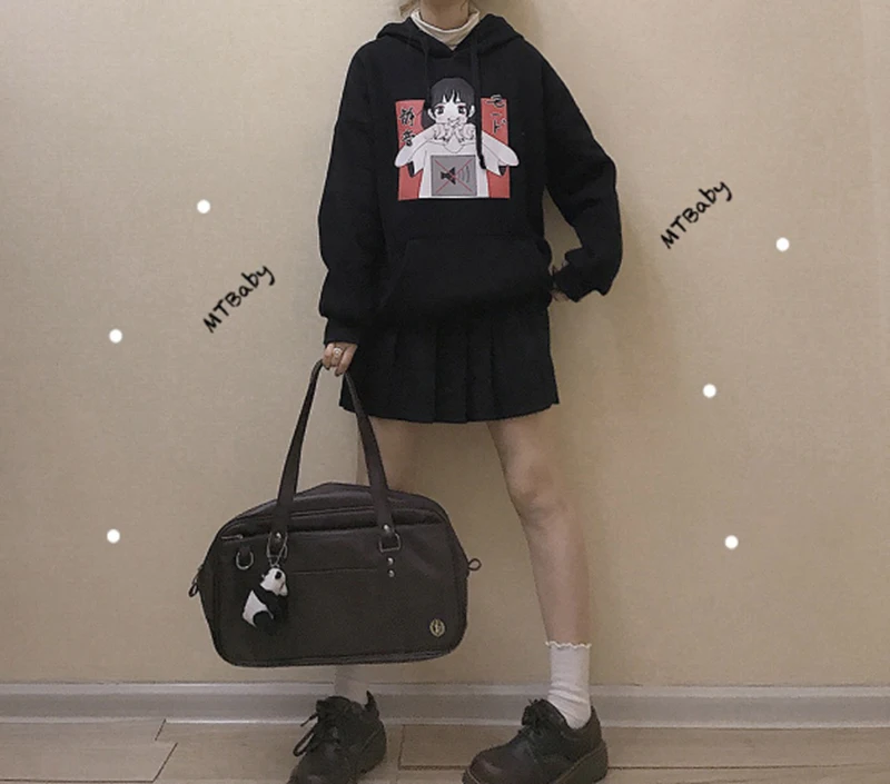 Забавный принт с героями мультфильмов; парная Толстовка Harajuku; сезон весна-осень; Новинка; Kawaii; Японская уличная одежда; Повседневная Толстовка большого размера
