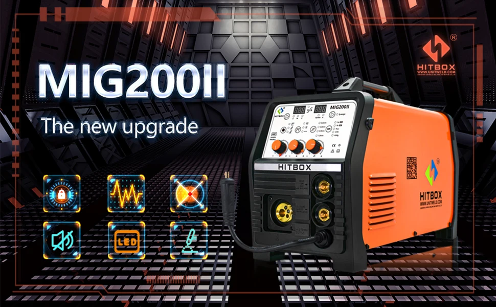 Equipo de soldadura HITBOX MIG de acero inoxidable de 220V MIG ARC TIG MIG200, DC funcional, sin gas