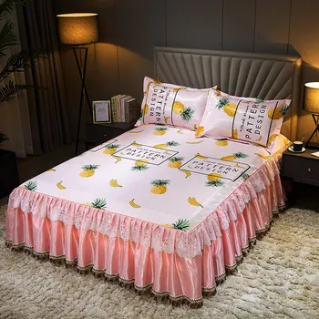 

Lace Summer Bedspreads for Double Bed Ice Silk Bed Cover Cooling Sleeping Queen Non-slip Sheets with Pillow Cases 3 Pcs
