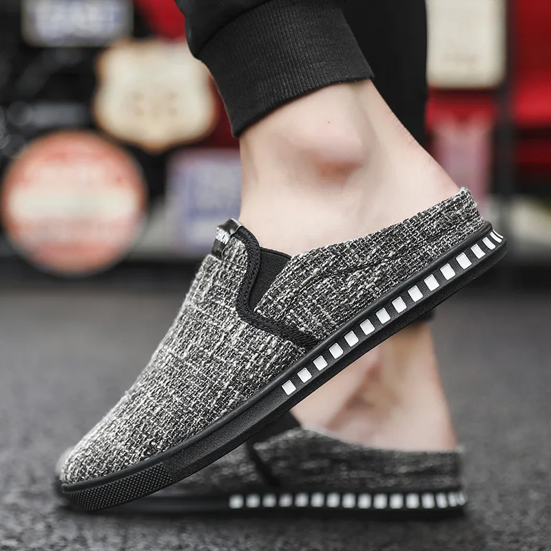 

Closed-toe Semi-Slipper Men's Slippers Breathable Outdoor Slipper No Heel Lazy Sandals Summer New Style Casual Canvas Shoes