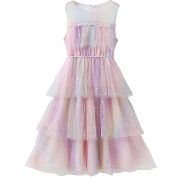 

rainbow dress age for 4 - 14 yrs teenage girls christmas long-dress 2020 new autumn winter children clothes kids colorful frocks