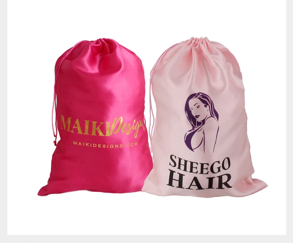 Индивидуальная печать логотипов женщин virign волосы парики упаковка атласные сумки, пользовательские пряди для наращивания волос упаковочные мешки для хранения 28X40 см